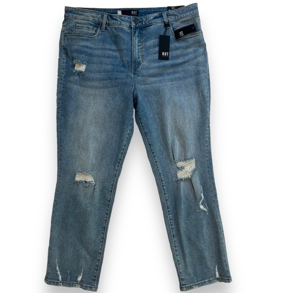Kut From the Kloth Reese High Rise Fab AB Distressed Straight Ankle Jeans 18 - Picture 3 of 11